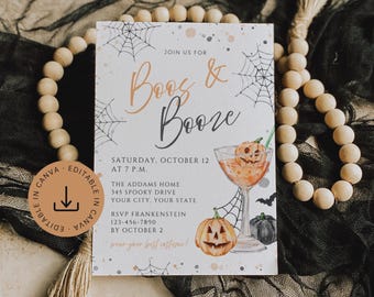 Boos and Booze Halloween Party Invitation: Spooky Cocktail, Editable Template (Instant Digital Download)