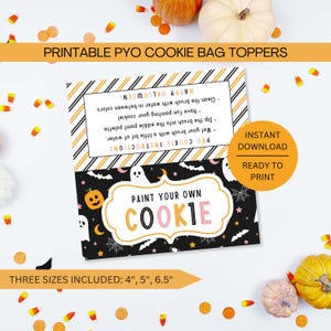 Halloween PYO Cookie Bag Toppers Instructions Printable, Paint Your Own Cookie Downloadable Label, Instant Digital Download PDF File