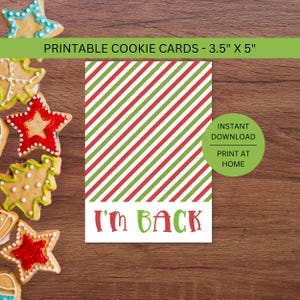I&#39;m Back Elf Cookie Card Backer, Printable Mini Christmas Cookie Downloadable 3.5 x 5 Inches, Treat Packaging, Instant Digital Download PDF