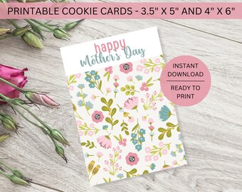 Mothers Day Cookie Card 4x6 Inches Mini Box Backer Printable Happy Mother's Day Downloadable Floral Treat Packaging Instant Digital Download