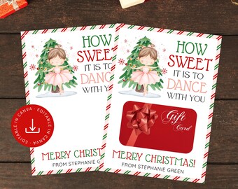 Printable Christmas Dance Teacher Gift Card Holder: Editable Ballerina Appreciation Template (Instant Digital Download)