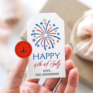 4th of July Gift Tag Printable, Editable Red White Blue Independence Day Favor, Happy Fourth Patriotic Instant Digital Download Template