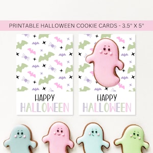 Cartões de biscoitos de Halloween em tons pastel, rosa, para impressão, para download, feminino, 3,5x5, mini caixa, embalagem, download digital instantâneo em PDF
