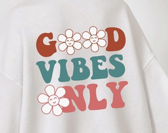 Good Vibes Only SVG, Retro Wavy Text SVG, Happy Face, Hippie SVG, Trendy Shirt Sublimation Design, Digital Craft Files For Cricut/Silhouette