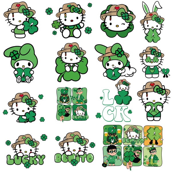 Hello Cats St. Patrick’s Day Bundle 15+ PNG | Lucky Kitty Png | |Kawai Lucky Shamrock | Irish Kitty