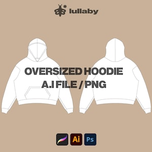 Streetwear Hoodie Sweatshirt Mockup Vector Adobe Illustrator, Procreate, PNG, Clothing Template Sketch Tech Pack - Download