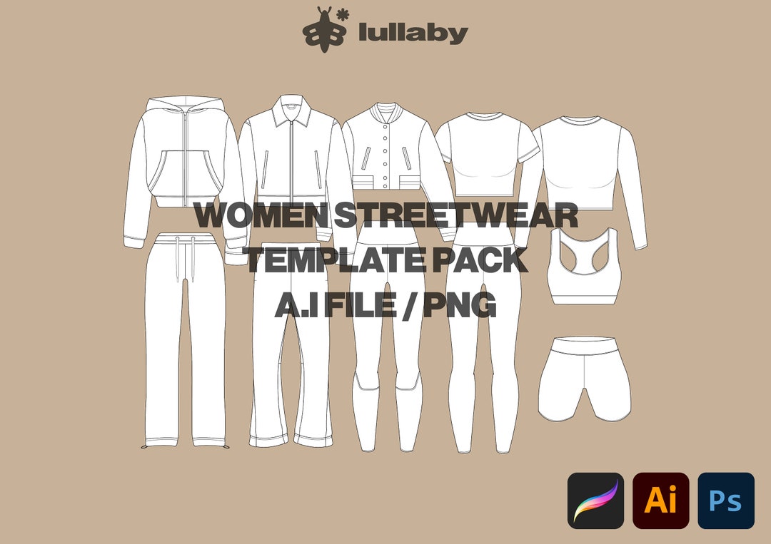 Women Streetwear Vector Tech Pack Bundle Illustrator Template Procreate ...