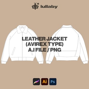 Streetwear Leather Jacket (Avirex)  Vector Adobe Illustrator, Procreate, PNG, Digital Clothing custom Design Sketch Tech Pack - Download