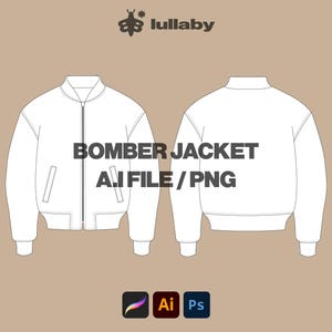 Streetwear Bomber Jacket Mockup Vector Adobe Illustrator, Procreate, PNG, Template Clothing custom Blank Design SVG Tech Pack - Télécharger