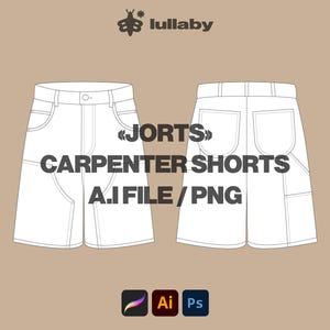 Carpenter Shorts Mockup – Jorts Tech Pack Template (AI Vector for Illustrator & Procreate)