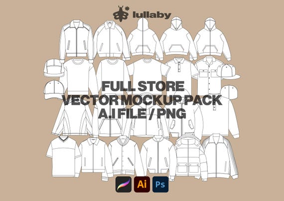 Streetwear Vector Mockup Pack Streetwear Mockup Template Pack Bundle Fashion Illustrator Vector Tech Pack Procreate Mockup Template Design