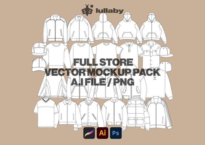 Streetwear Vector Mockup Pack Streetwear Mockup Template Pack Bundle Fashion Illustrator Vector Tech Pack Procreate Mockup Template Design image 1