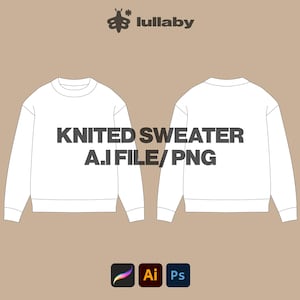 Knit Sweater Streetwear Mockup Vector Template Tech Pack Custom Blank Fashion CAD Clothing Design Illustrator Procreate svg PNG - Download