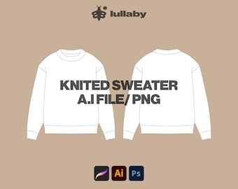Knit Sweater Streetwear Mockup Vector Template Tech Pack Custom Blank Fashion CAD Clothing Design Illustrator Procreate svg PNG - Download
