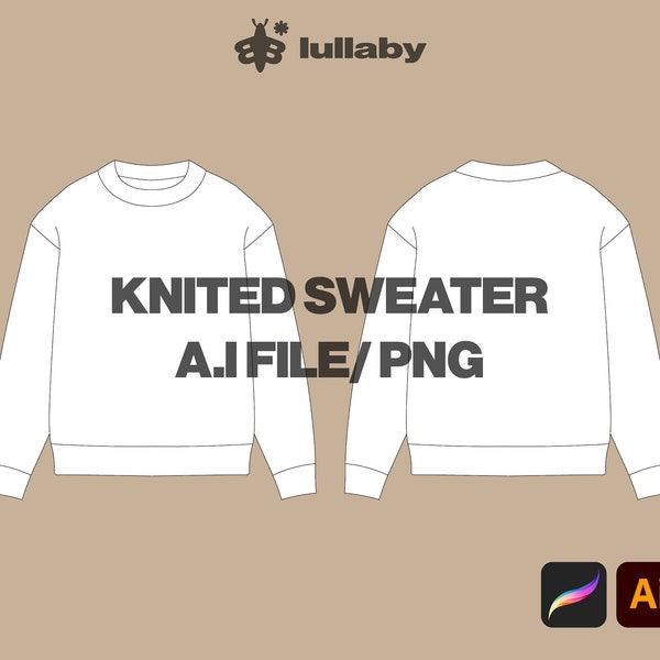 Knit Sweater Streetwear Mockup Vector Template Tech Pack Custom Blank Fashion CAD Clothing Design Illustrator Procreate svg PNG - Download