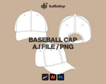 Streetwear Baseball Cap Mockup Vector Adobe Illustrator, Procreate, PNG, Digital Clothing custom Design Sketch Tech Pack - Télécharger