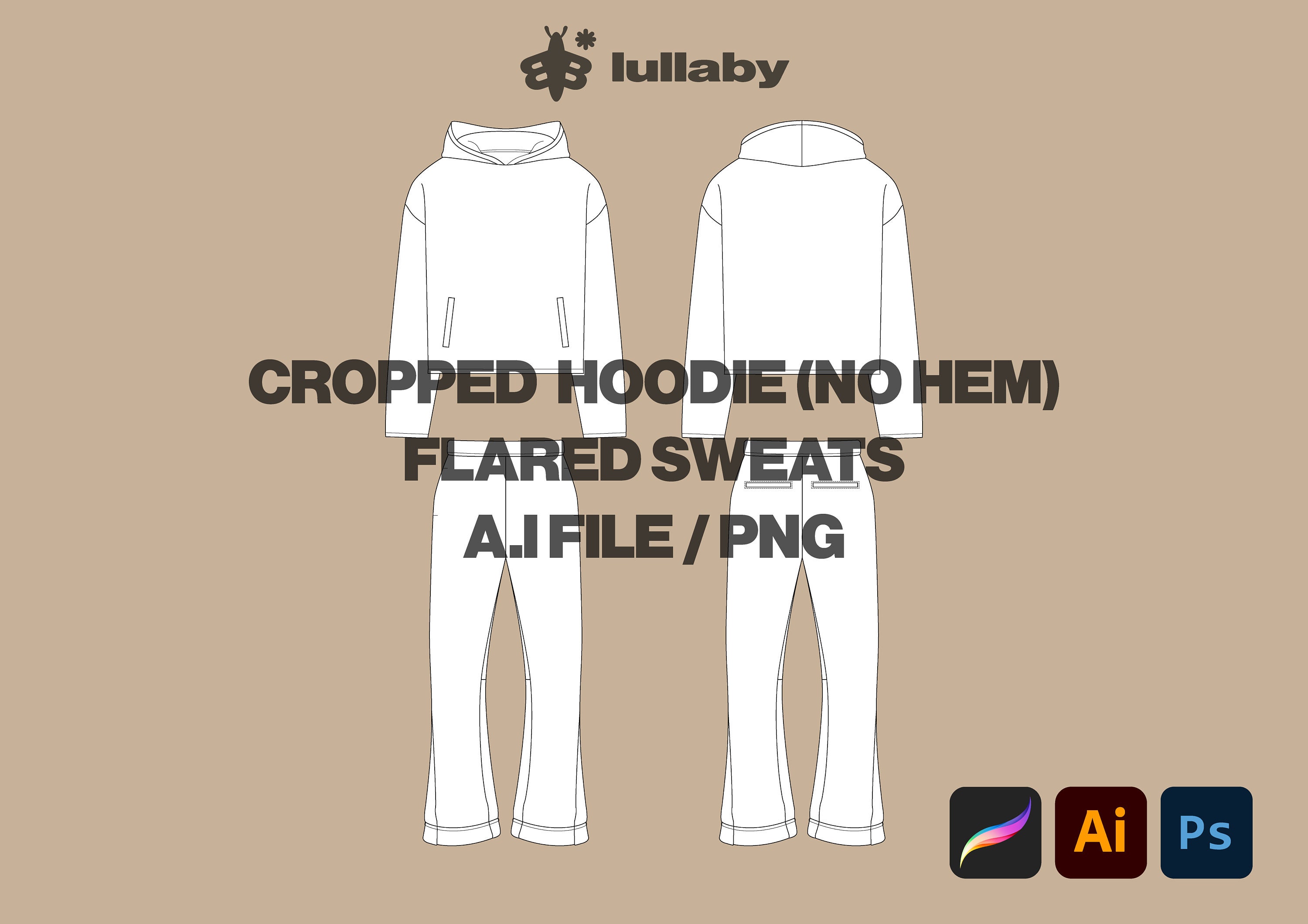 Cropped Hoodie Template Tracksuit Mockup Flared Sweats Vector