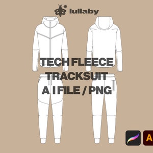 Tech Fleece Inspired Tracksuit Vector Mockup Template Blank Illustrator Tech Pack, Procreate, PNG, Clothing Custom Design Sketch Download