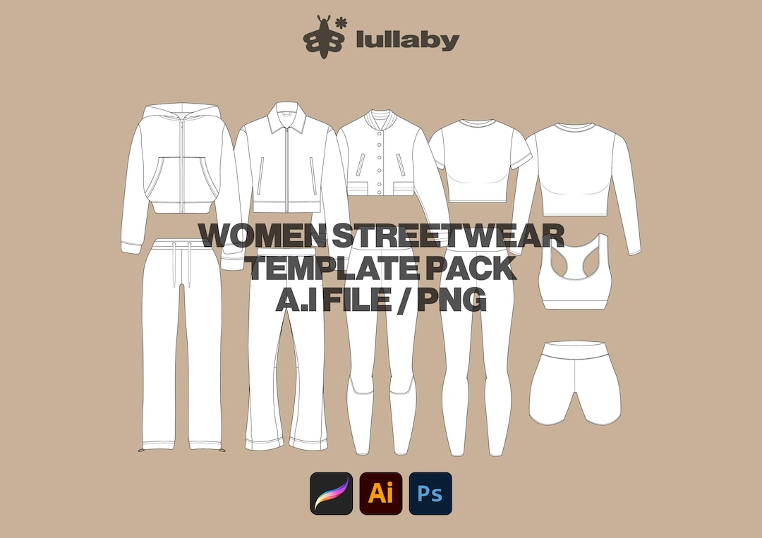 Women Streetwear Vector Tech Pack Bundle Illustrator Template Procreate ...