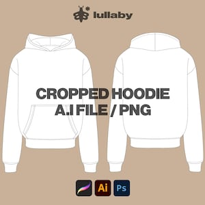 Cropped Hoodie Template Hoodie Mockup Streetwear Vector Adobe Illustrator Procreate Template PNG Clothing Digital Design Sketch Tech Pack