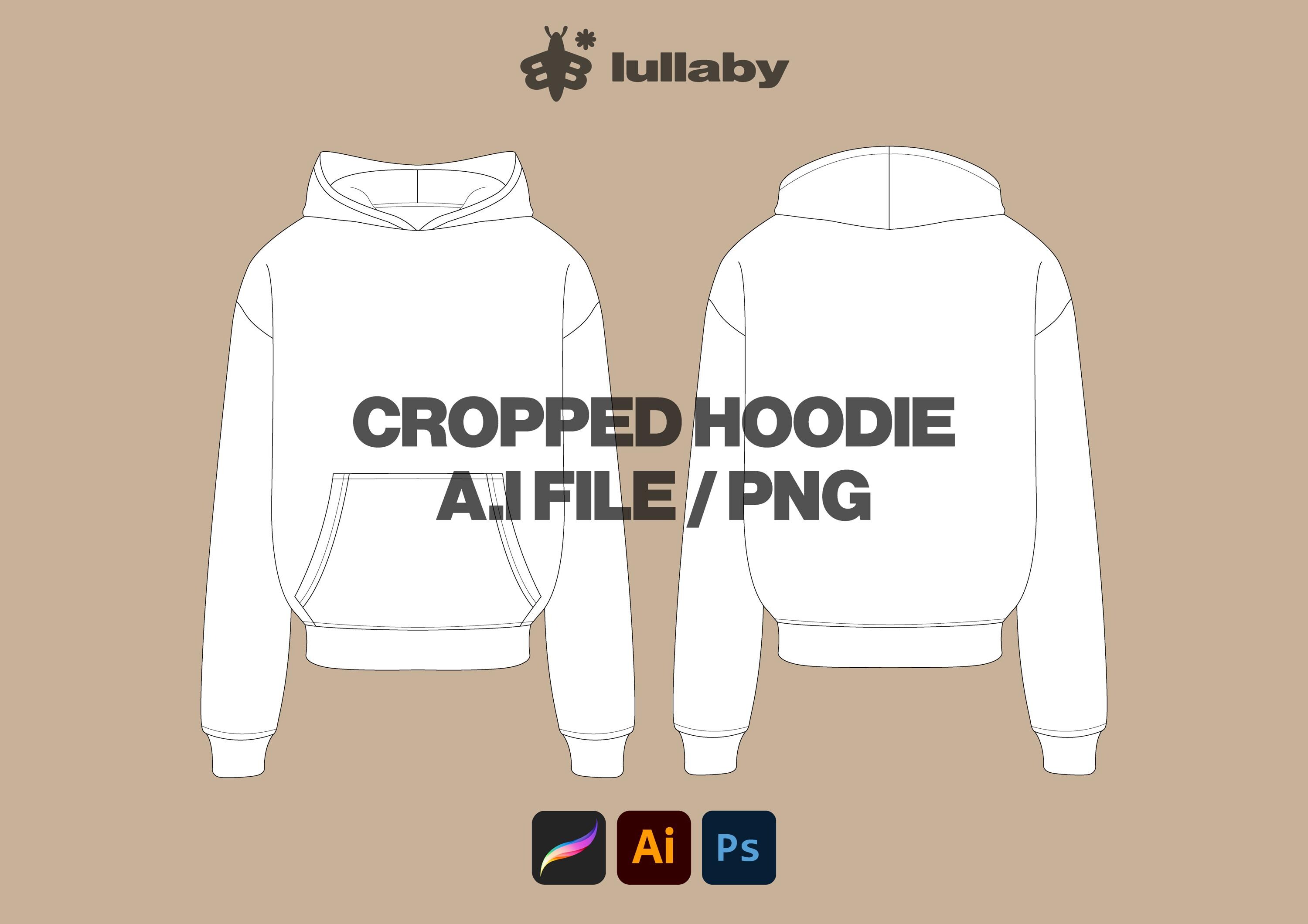 Cropped Hoodie Template Hoodie Mockup Streetwear Vector Adobe Illustrator Procreate Template PNG Clothing Digital Design Sketch Tech Pack