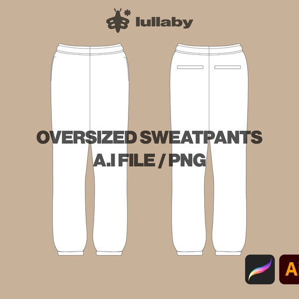 Streetwear Oversize Sweatpants Mockup Vector Adobe Illustrator, Procreate, PNG, Template Clothing Blank Design Sketch Tech Pack - Download