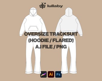 Streetwear Oversize Hoodie Template Flared Joggers Vector Mockup Illustrator Template Procreate Streetwear Vector Tech Pack Clothing Mockups