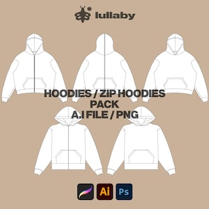 Hoodie Vector Template Vector Tech Pack Hoodie Mockup Bundle Illustrator Template Bundle Procreate Mockup Flat drawing clothing Streetwear