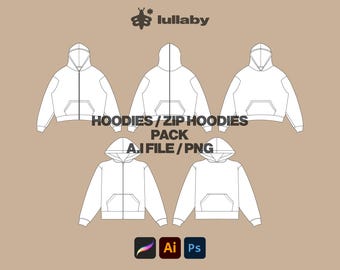 Hoodie Vector Template Vector Tech Pack Hoodie Mockup Bundle Illustrator Template Bundle Procreate Mockup Flat drawing clothing Streetwear