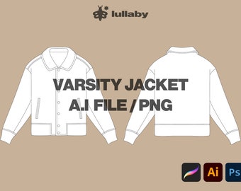 Streetwear Varsity Jacket Mockup Vector Adobe Illustrator, Procreate, PNG, Template Clothing custom Design SVG Tech Pack - Download