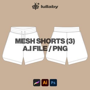 Mesh Shorts Template Streetwear Vector Shorts Basketball Shorts Tech Pack Shorts Template Illustrator Mockup Procreate Mockup Clothing Flat