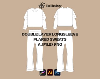 Longsleeve Mockup Tracksuit Mockup Flared Sweatpants Vector Mockup Illustrator Procreate Template Design Clothing Brand T shirt Tech Pack