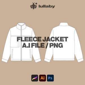 Streetwear Fleece Jacket Mockup Vector Tech Pack Illustrator Procreate Mockup Template Clothing Custom Blank Design Tech Pack Flat Drawing