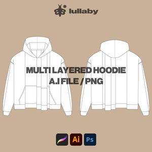 Hoodie Mockup Vector Hoodie Layer Template Illustrator Tech Pack Hoodie Mockup Procreate Template Clothing Design flat drawing ai