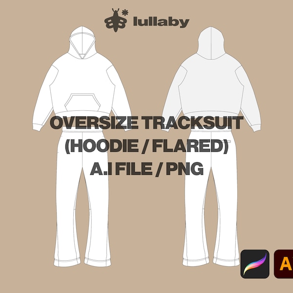 Streetwear Oversize Hoodie Template Flared Joggers Vector Mockup Illustrator Template Procreate Streetwear Vector Tech Pack Clothing Mockups