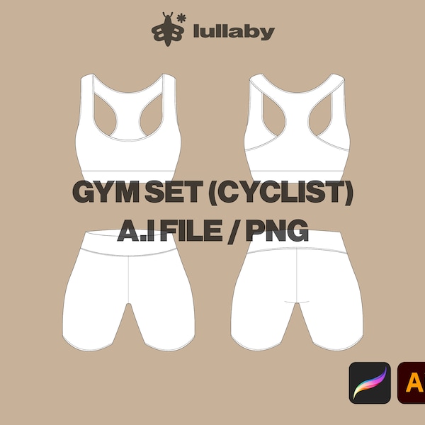 Gym Set Cyclist Shorts Template Sport Bra Mockup Illustrator Template Procreate Mockup Women Design Clothing Design Active Wear Tech Pack