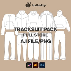 Tracksuit Mockup Pack Streetwear Vector Tech Pack Illustrator Template vector template Flared Sweatpants Hoodie Mockup Bundle Flat Drawings