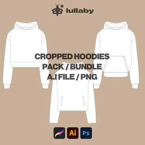 Cropped Hoodies Template Streetwear Vector Mockup Pack Illustrator Template Procreate Template Hoodie custom mockup Flat drawing Tech Pack