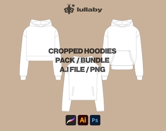Cropped Hoodies Template Streetwear Vector Mockup Pack Illustrator Template Procreate Template Hoodie custom mockup Flat drawing Tech Pack