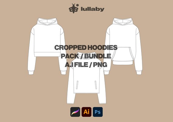 Cropped Hoodies Template Streetwear Vector Mockup Pack Illustrator Template Procreate Template Hoodie custom mockup Flat drawing Tech Pack