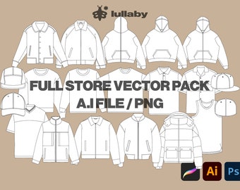 Streetwear Vector Mockup Pack Streetwear Mockup Template Pack Bundle Fashion Illustrator Vector Tech Pack Procreate Mockup Template Design