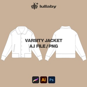 Streetwear Varsity Jacket Mockup Vector Adobe Illustrator, Procreate, PNG, Template Clothing custom Design SVG Tech Pack - Download