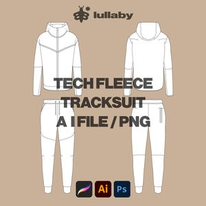 Tech Fleece Inspired Tracksuit Vector Mockup Template Blank Illustrator Tech Pack, Procreate, PNG, Clothing Custom Design Sketch Download