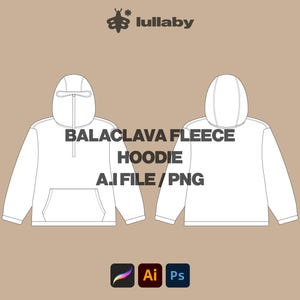 Streetwear Vector Mockup Template Balaclava Hoodie Fleece Sherpa Adobe Illustrator, Procreate, PNG, Clothing SVG Template Sketch Tech Pack