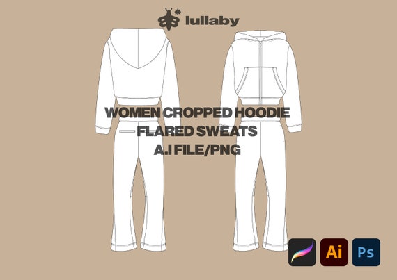 Women Cropped Hoodie Template Tracksuit Mockup Flared Sweats