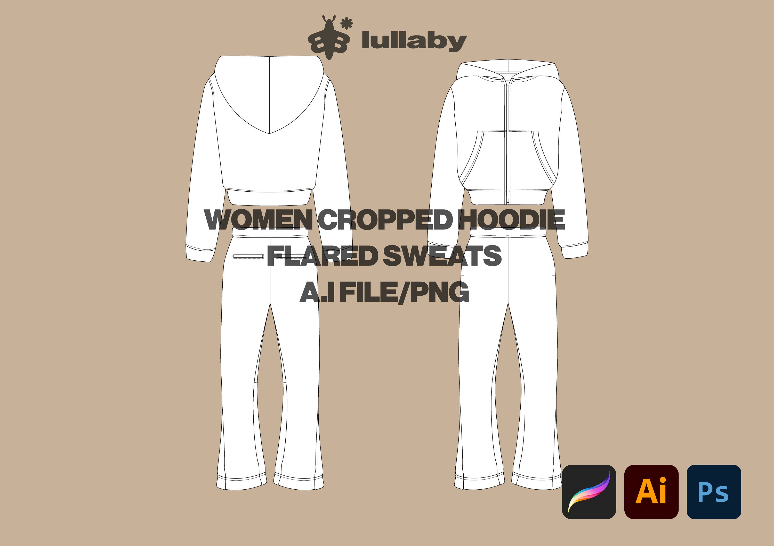 Buy Women Cropped Hoodie Template Tracksuit Mockup Flared Sweats Vector  Mockup Illustrator Procreate Template Clothing Design Hoodie Tech Pack  Online in India 
