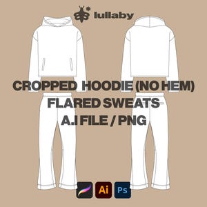 Cropped Hoodie Template Tracksuit Mockup Flared Sweats Vector Mockup Illustrator Procreate Template Design Clothing Brand Hoodie Tech Pack