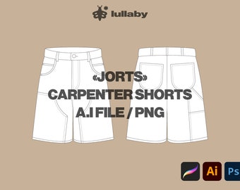 Carpenter Shorts Template Jorts Shorts Tech Pack Streetwear Vector Clothing Template Illustrator Mockup Clothing Flat Vector Tech Pack