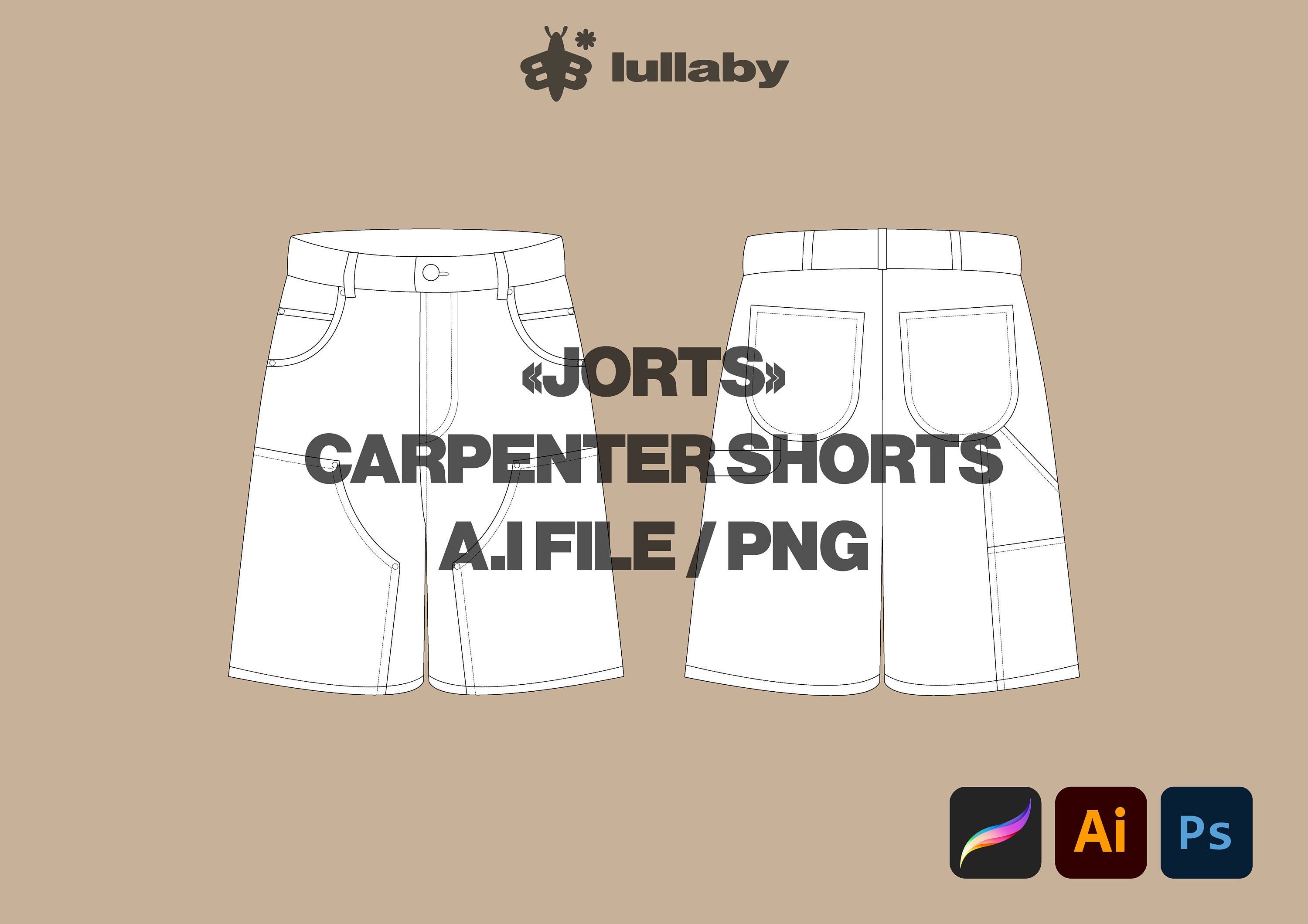 Carpenter Shorts Template Jorts Shorts Tech Pack Streetwear Vector Carpenter Shorts Template Jorts Shorts Tech Pack Streetwear Vector