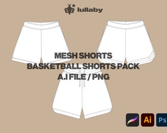 Mesh Shorts Template Bundle Shorts Tech Pack Streetwear Vector Template Illustrator Mockup Procreate Mockup Clothing Flat Vector Tech Pack